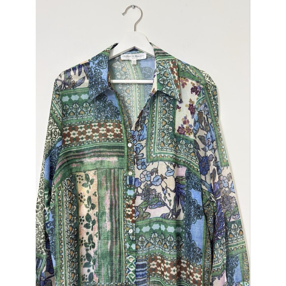 Chelsea & Theodore Boho Patchwork Arts Button Up Top Artsy Indie Peasant Size 1X - Picture 3 of 12